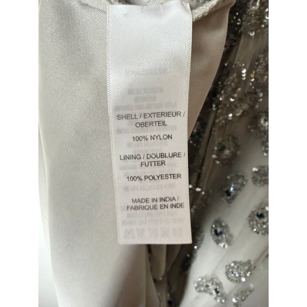 AIDAN MATTOX DRESS GOWN SILVER GREEN SEQUINS WEDDING GUEST DRESS EVENING FORMAL - Picture 4 of 12